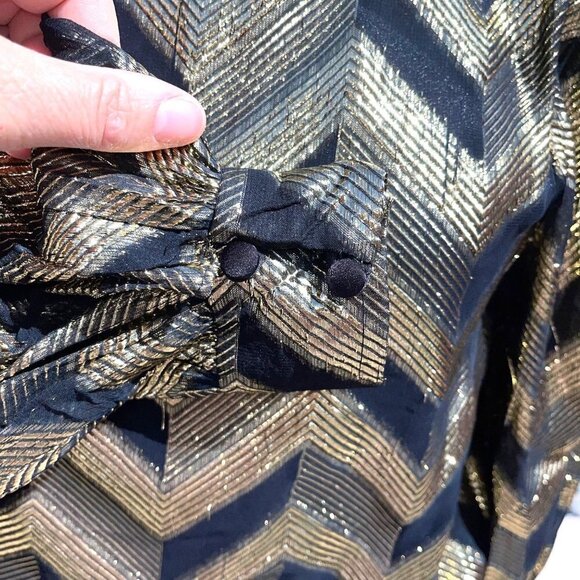 Rimini Top Womens Vintage Rayon Metallic Zig Zag Pattern Side Snap Gold Black - Picture 9 of 12